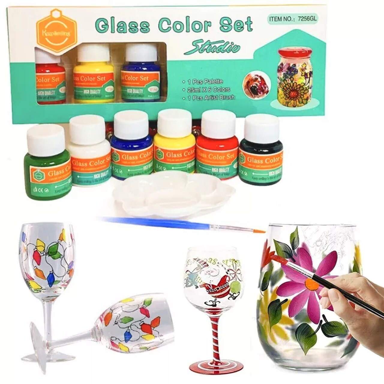 Glass og keramikkfarger 6x25ml med tilbehør