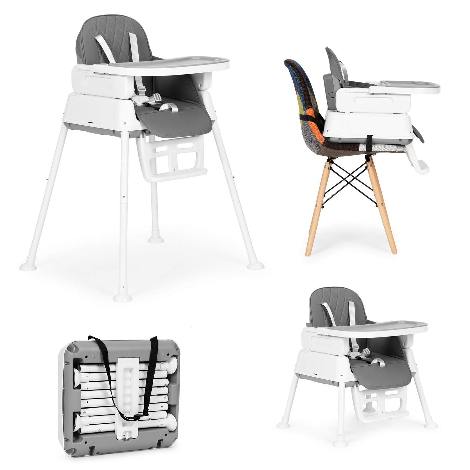 Sammenleggbar 3-i-1 barnestol grå