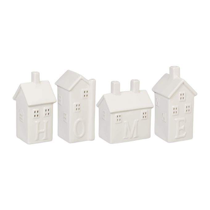 sett med 4 keramiske "Home" varmelysestaker
