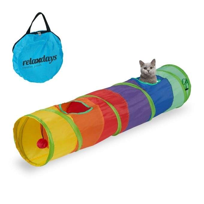 Sammenleggbar kattetunnel i fargerike farger