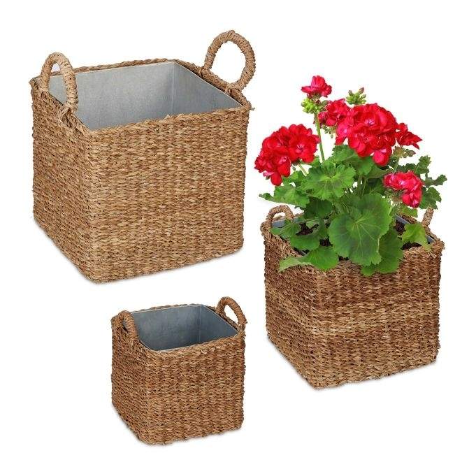 Plantekurv med sinkbrett sett med 3 stk