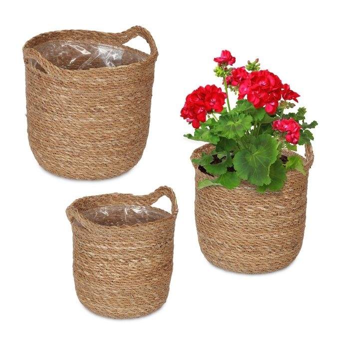 3x tang blomsterpotte med håndtak