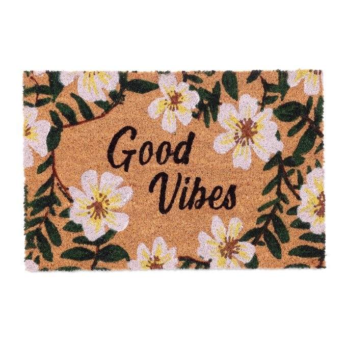 Dørmatte i kokosnøtt Blomster "Good Vibes
