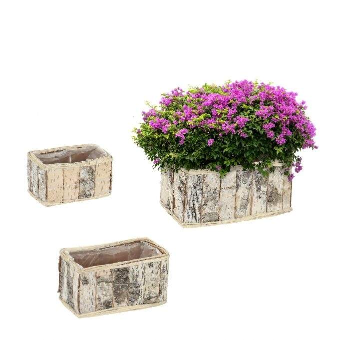 Avlang blomsterpotte Bjørk Sett med 3 stk