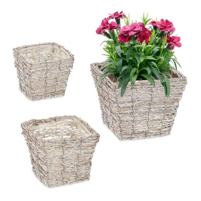 Firkantet blomsterpotte - sett med 3 stk