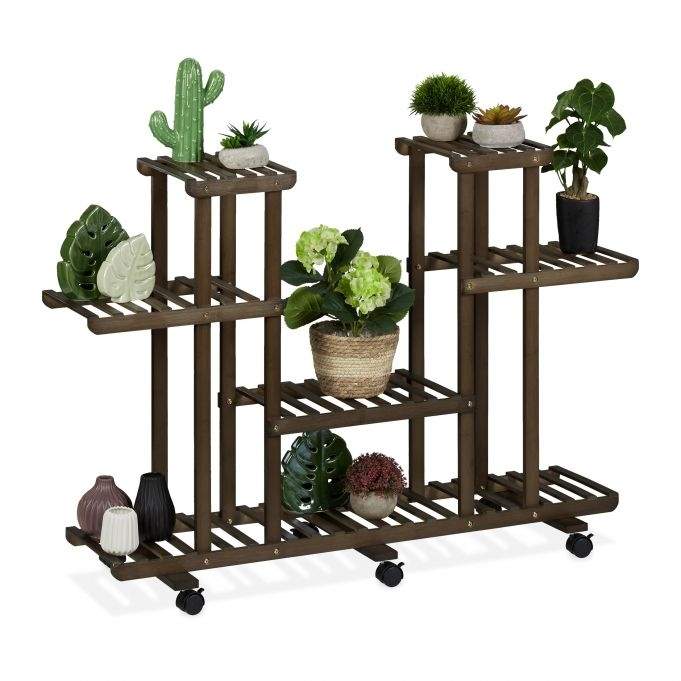 Hylle for planter i brun bambus 6 hyller