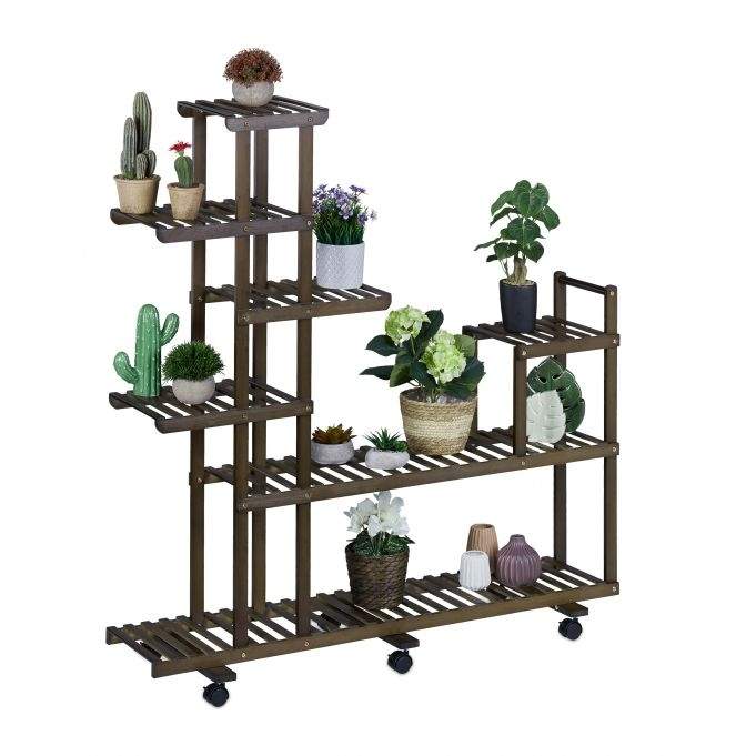 Hylle for planter i brun bambus 7 hyller