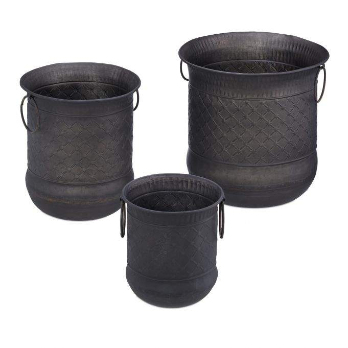 sett med 3 antikke blomsterpotter