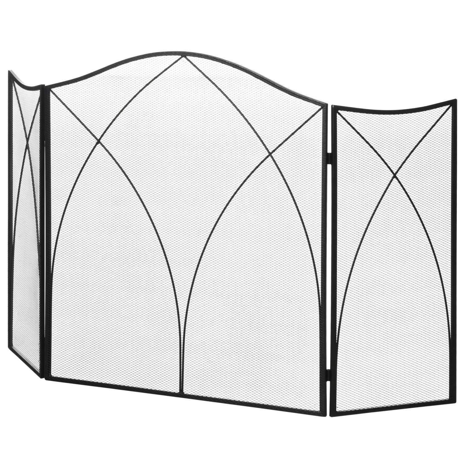 Peisvakt, sammenleggbar peisport med 3 paneler, ovnsbeskyttelse, gnistbeskyttelse for stue, metall, 126 x 76 cm, svart