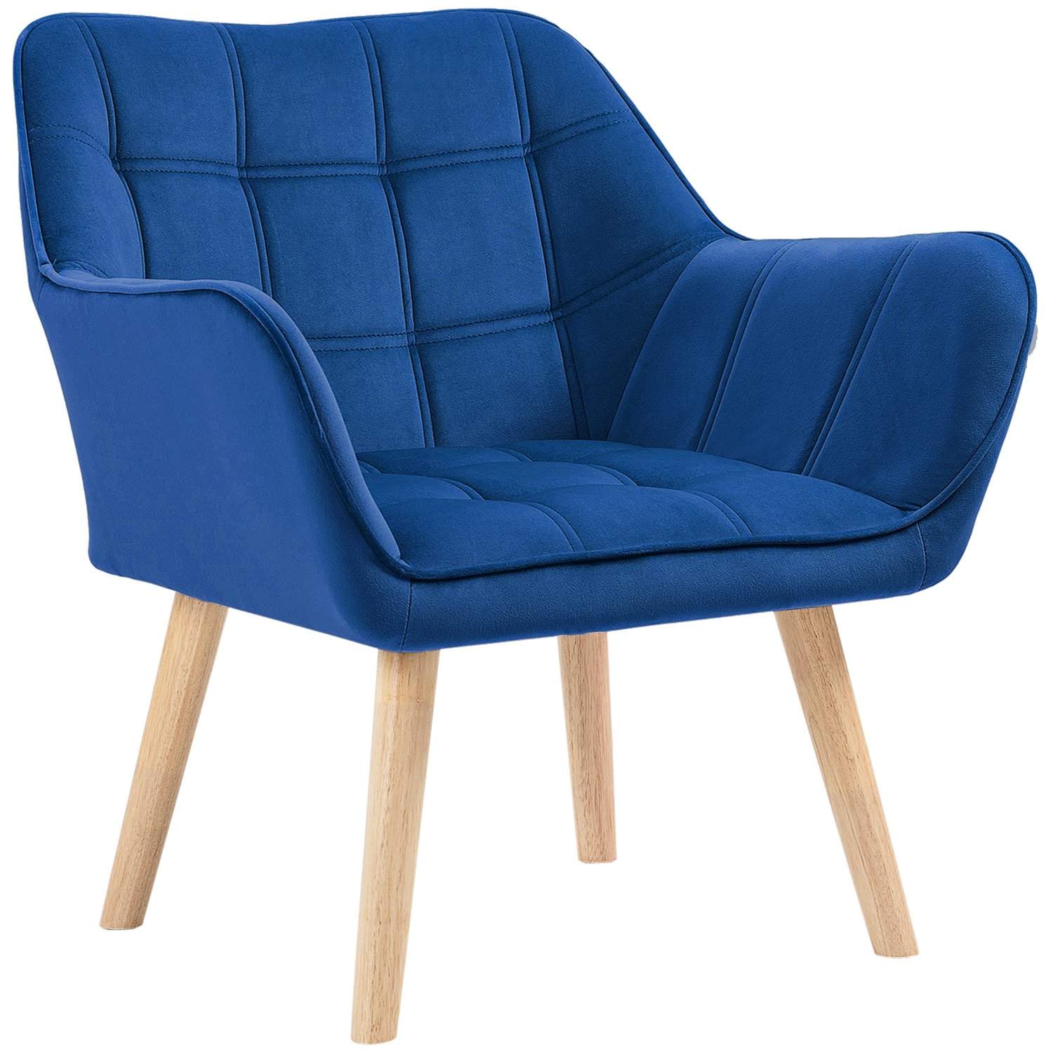 Enkeltstolvingestol avslapningsstol fløyel med hevede ben, skandinavisk design, blå, 67 x 61,5 x 71 cm