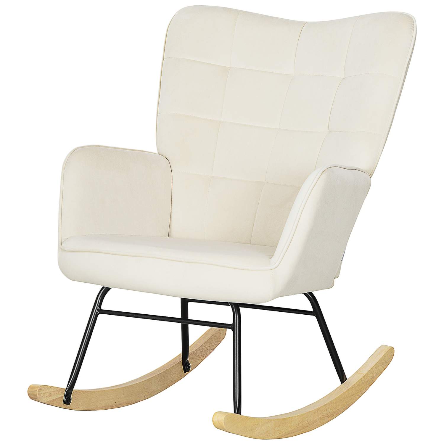 Gyngestol, gyngestol med fløyelslook, armlener, lenestol med treløpere, avslapningsstol for stue, soverom, beige