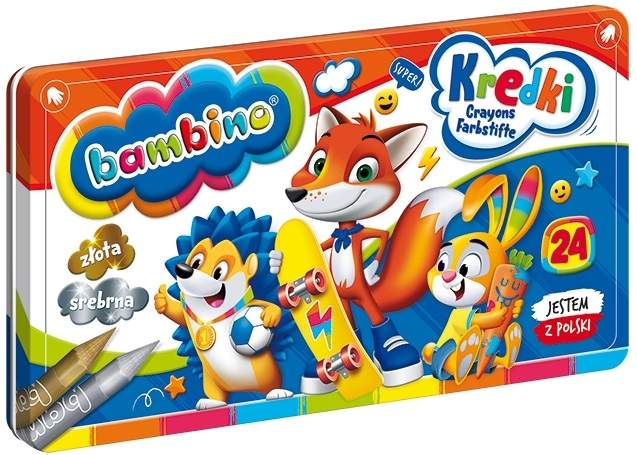 BAMBINO Fargestifter i metallboks 24 farger tempera.