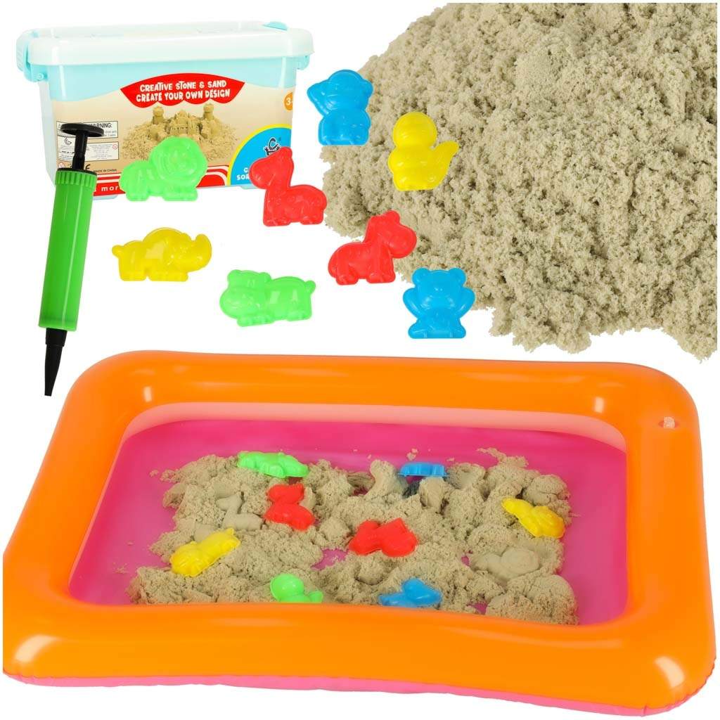 Kinetisk sand i bøtte 1 kg former beige