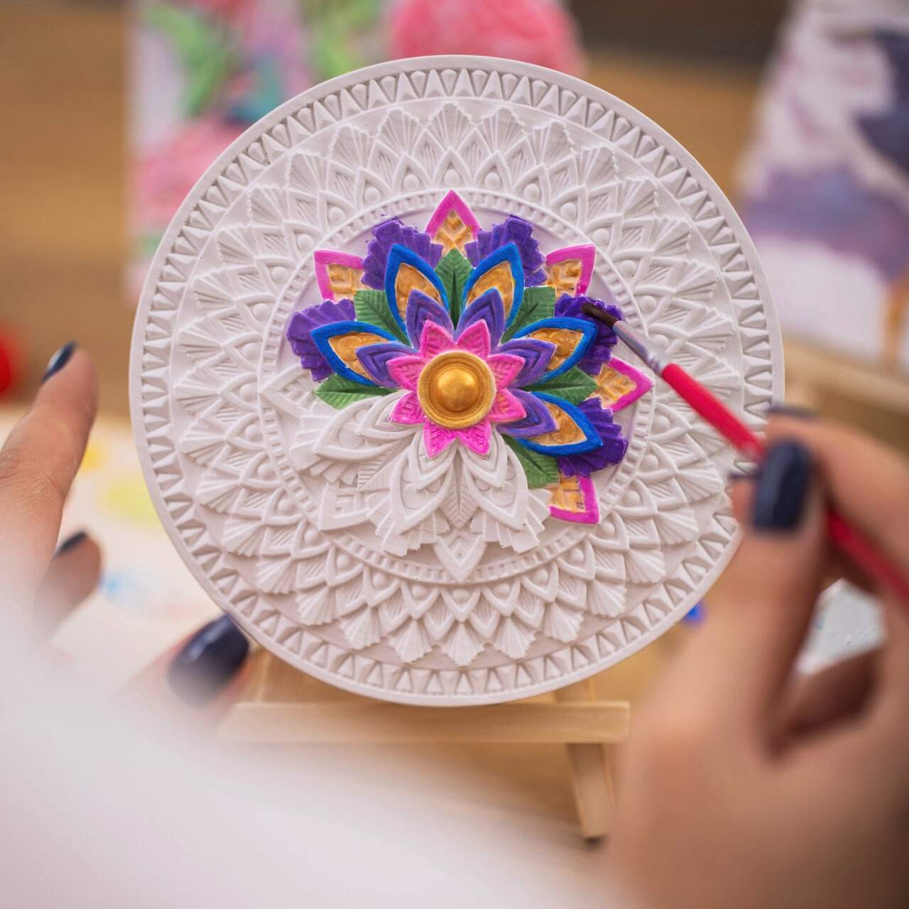 CANDELLANA gips fargebok 3D mandala maleri bildesett maling og pensler