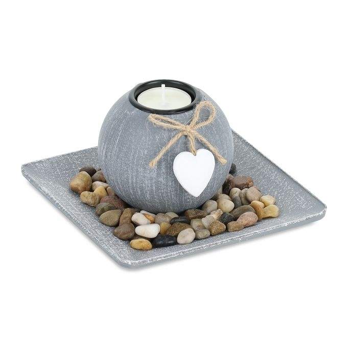 Telysholder med brett og steiner