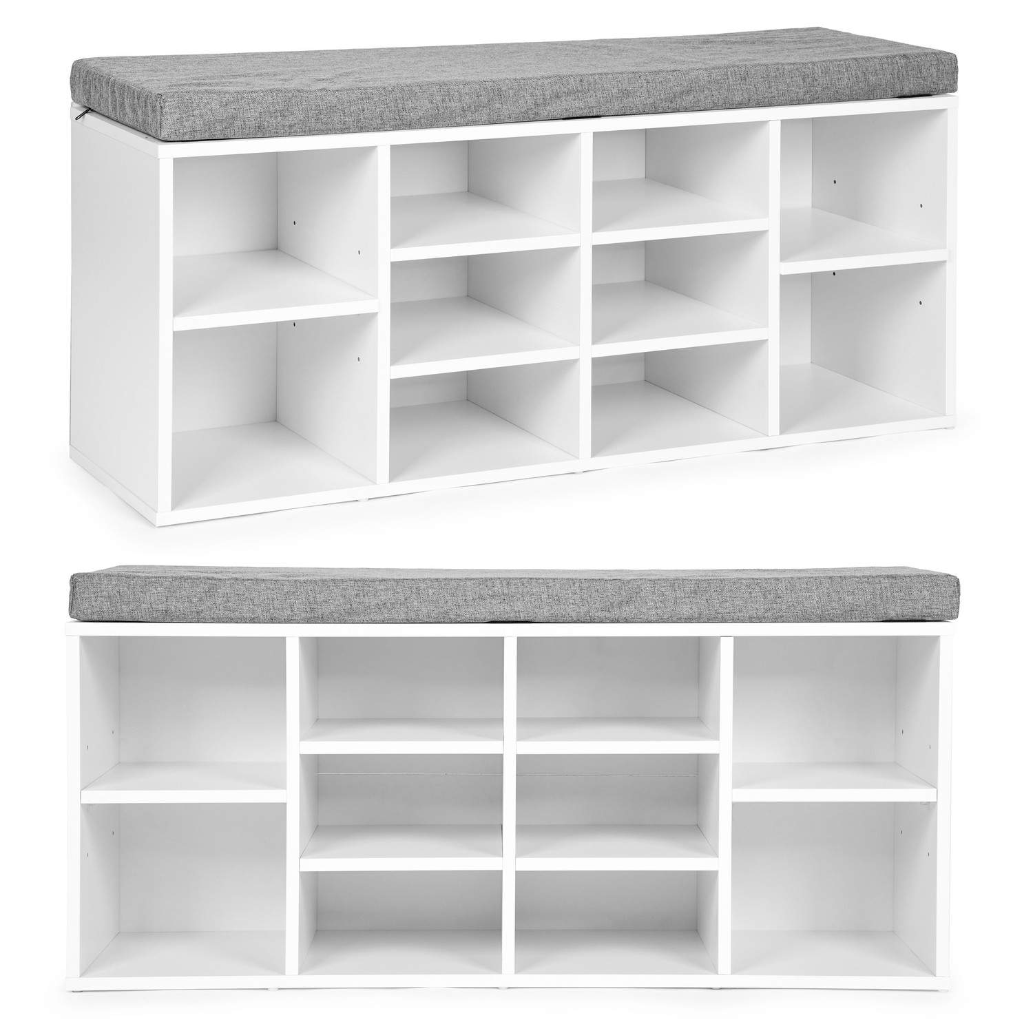 Skoskap med grå pute 10 hyller hvit