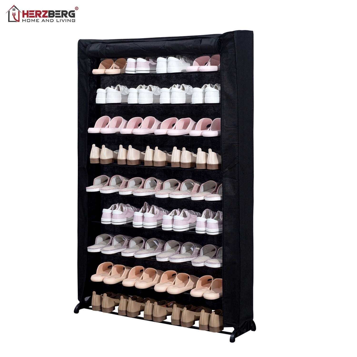 Herzberg HG-8077: 9-trinns skohylle i svart