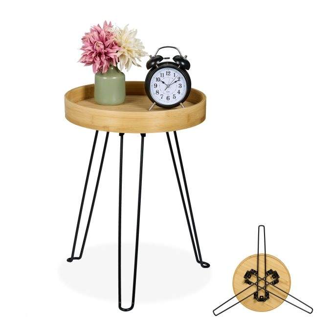 Sidebord av bambus og metall