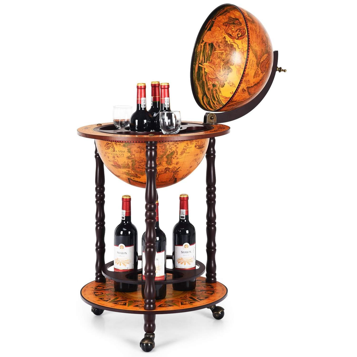 Rolling globe vinstativ Globe Bar på hjul for vin 47 x 47 x 90 cm brun