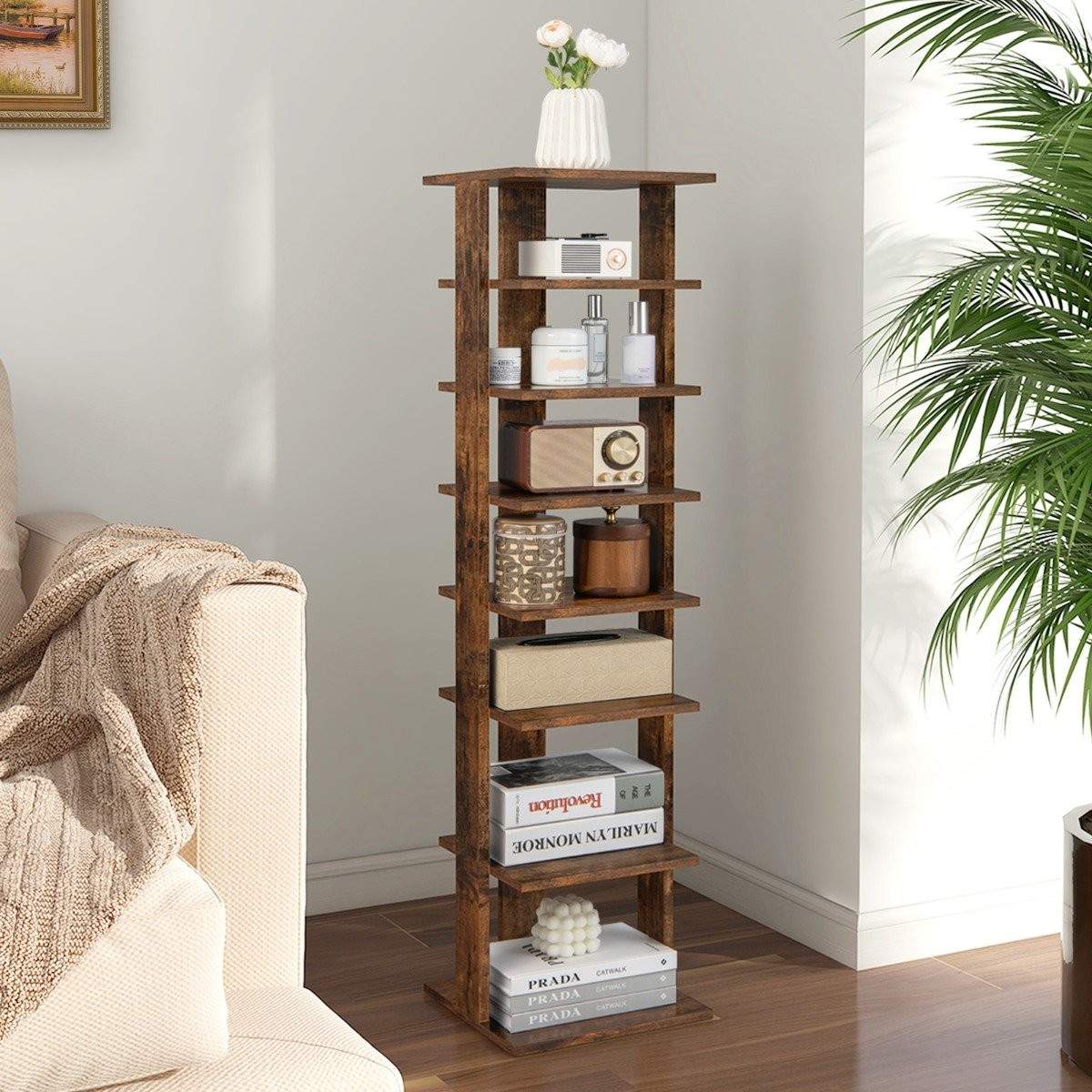 Høydejusterbart 8-lags skostativ i tre, plassbesparende skohylle, brun Høydejusterbart 8-lags skostativ i tre, plassbesparende skohylle, brun