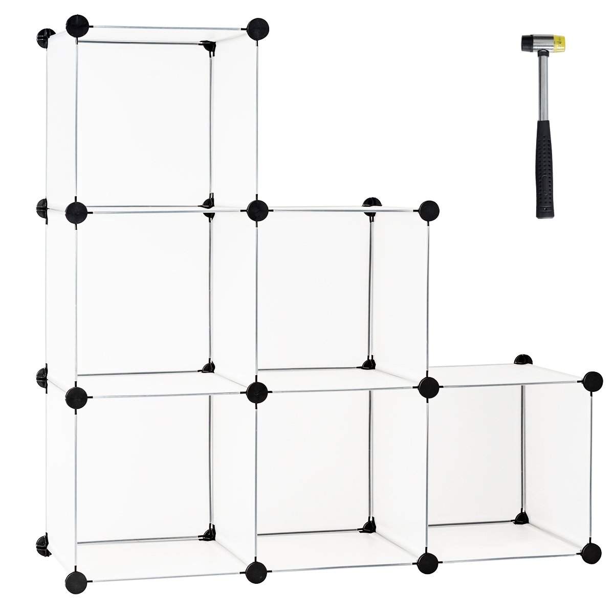 Plug-in hylle laget av 6 kuber DIY kube hylle stables laget av plast hyllesystem trinn hylle hvit