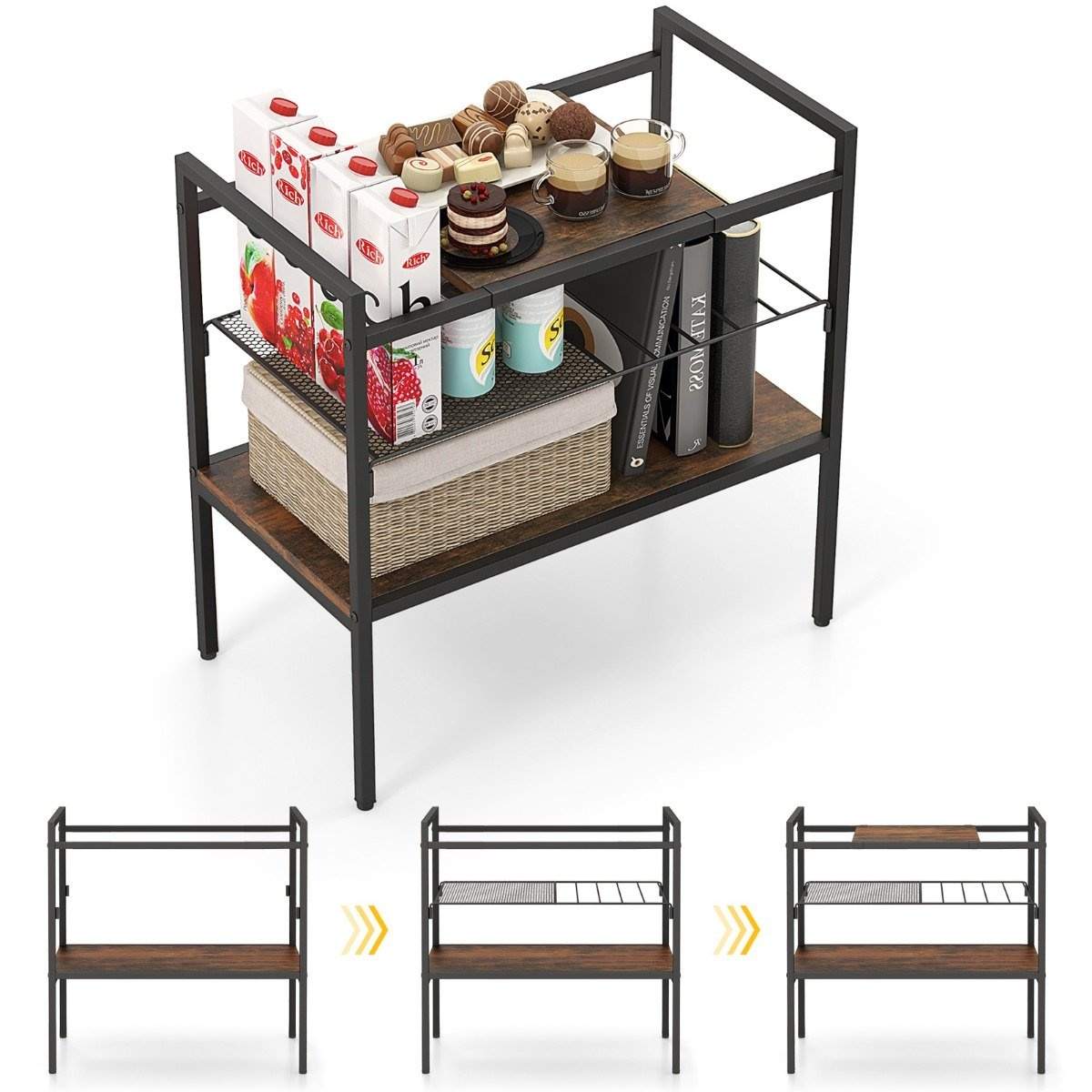 Konsollbord med hyller, smalt konsollsidebord, 60 x 33,5 x 61 cm, rustikk brunt Konsollbord med hyller, smalt konsollsidebord, 60 x 33,5 x 61 cm, rustikk brunt