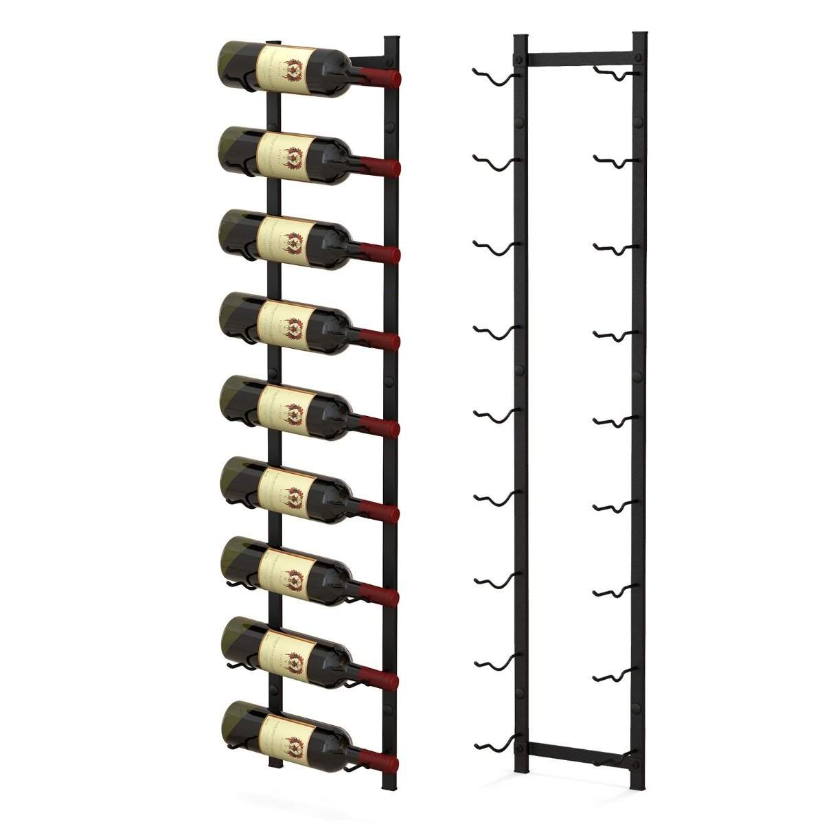Vinhyllevegg for 9 vinflasker metallflaskeholder 22 x 13,5 x 109 cm svart