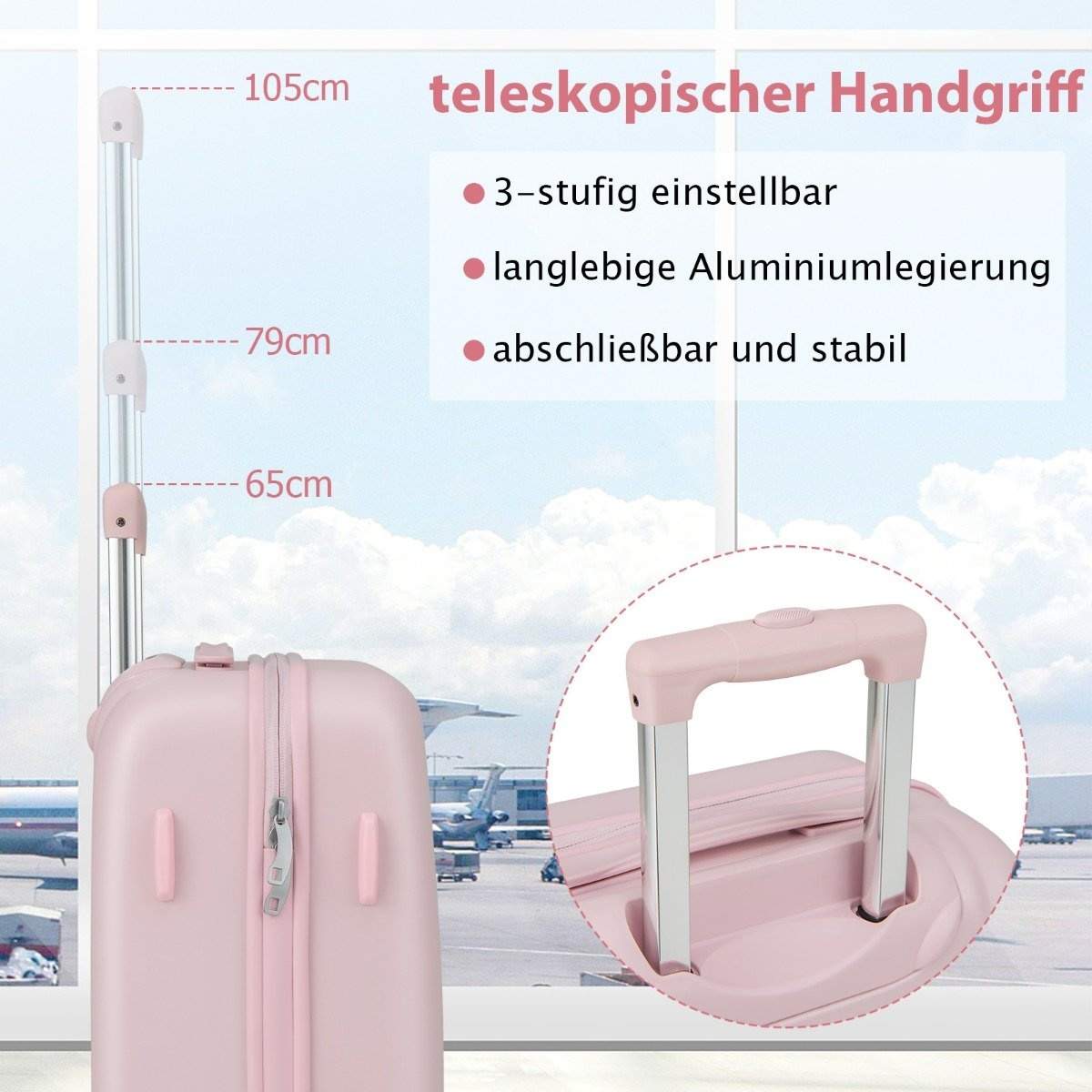 20" håndbagasjekoffert med spinnerhjul og TSA-lås PC-hardveske med klistremerke 38 x 22 x 57 cm Rosa