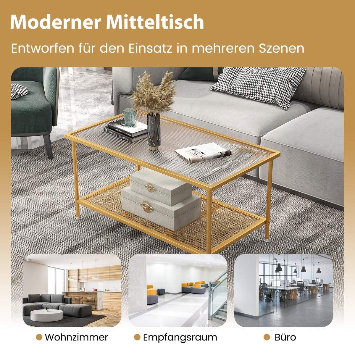 Salongbord glass glassbord med 2 plan stuebord med nettinghylle Gylden 90 x 50 x 46 cm