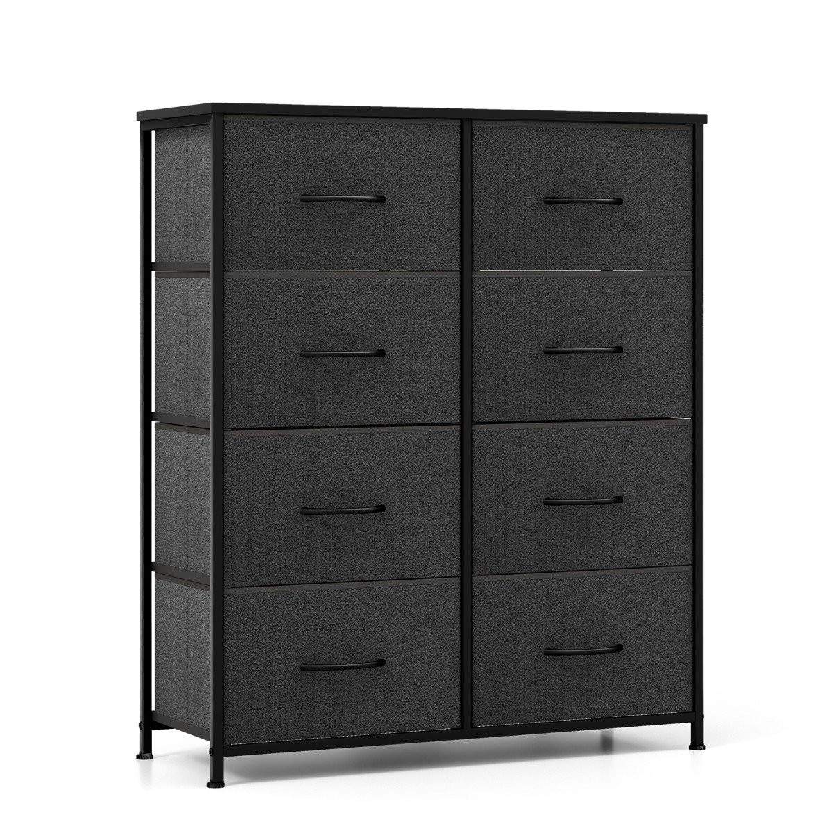 Kommode med 8 skuffer & metallramme & bordplate stoff kommode 80 x 30 x 92 cm grå