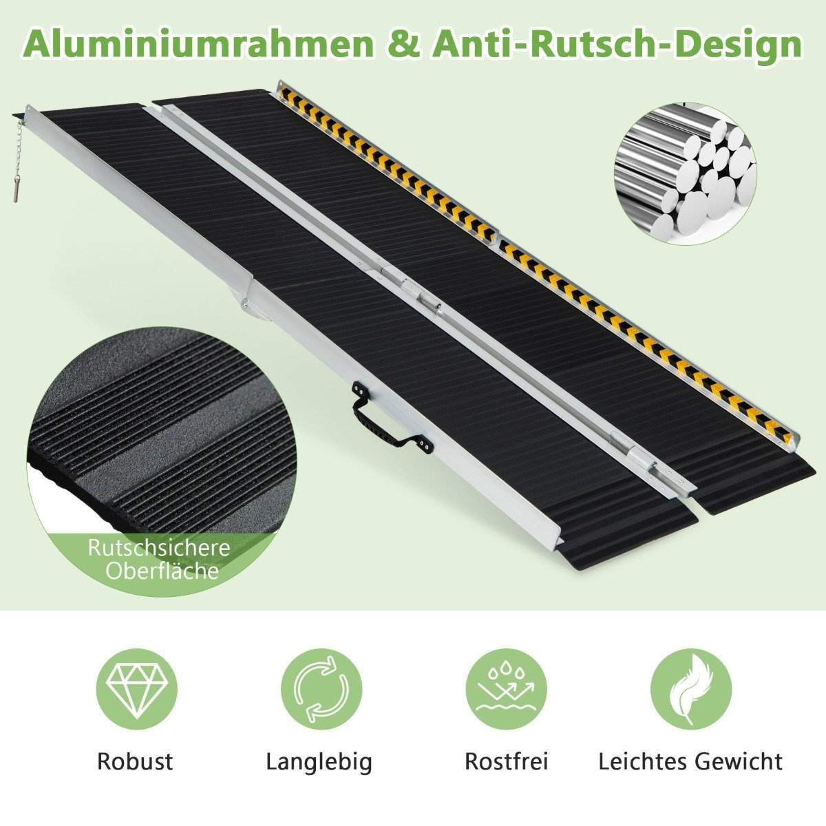 Flyttbar Ramp Rullstol 183 x 74 cm rullestolrampe Bærbar og anti-skli sammenleggbar rampe ...