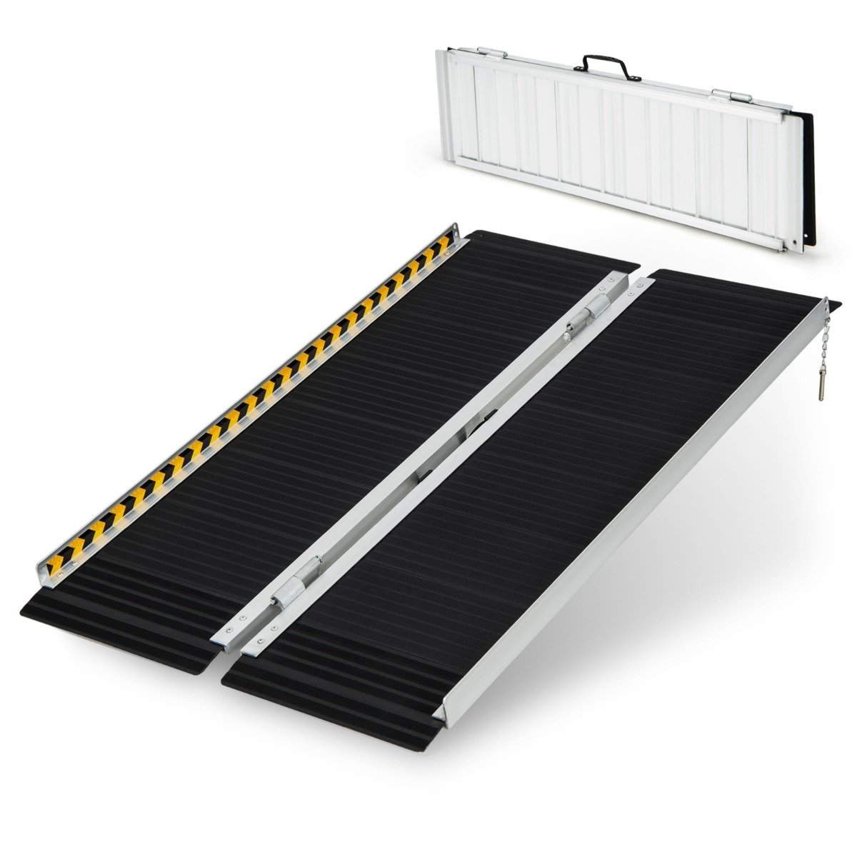 122 x 74 cm rullestolrampe, bærbar og anti-skli sammenleggbar rampe, lastekapasitet opptil 272 kg, aluminium
