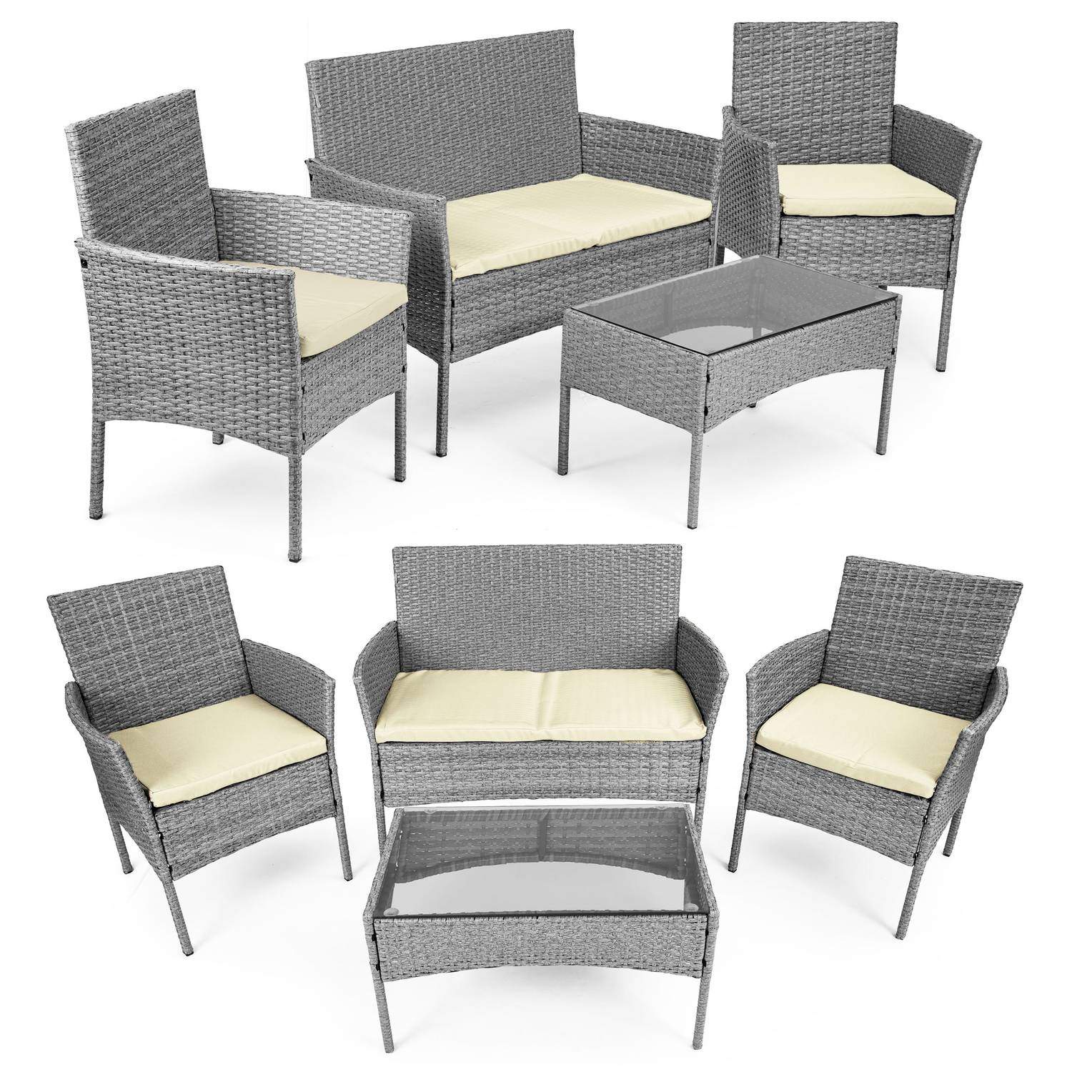 Hagemøbelsett med rottinglignende finish – benk, bord, stoler Grå MultiGarden