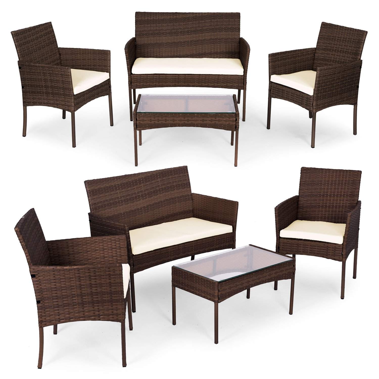 Hagemøbelsett med rottinglignende finish – benk, bord, stoler Brun MultiGarden