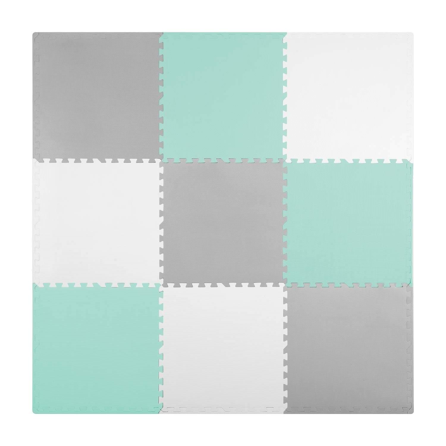 Puslespillmatte i Skum 180x180 cm, 9 Deler, Grå/Mint
