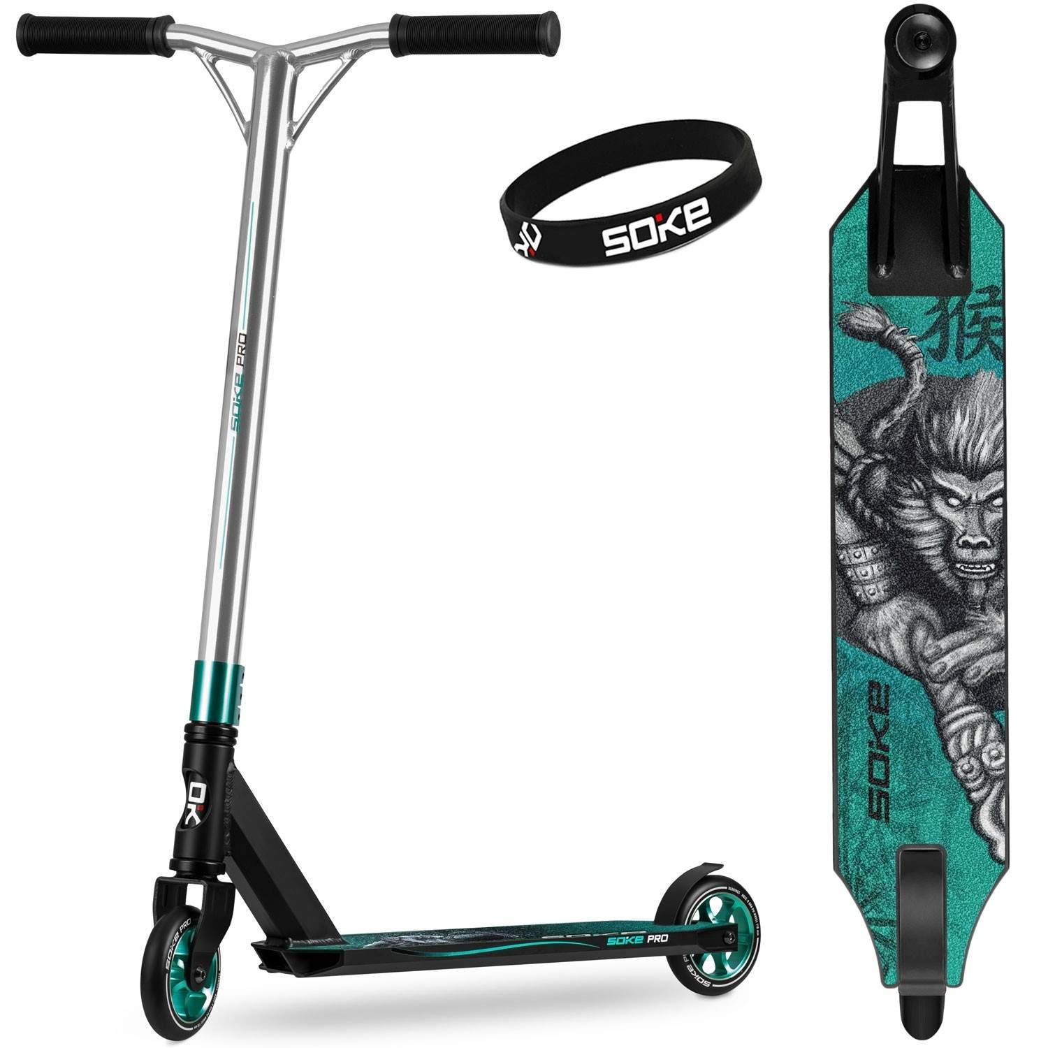 Profesjonell triksscooter SOKE PRO Sølv-Turkis