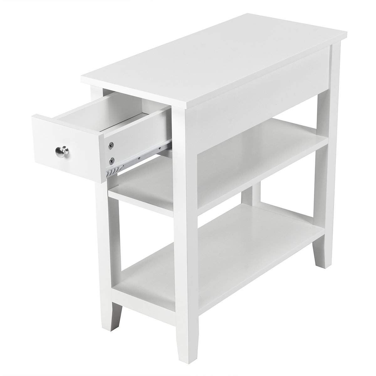Konsollbord med hylle og skuff 3-lags sidebord i tre 60 x 28,5 x 61cm hvit