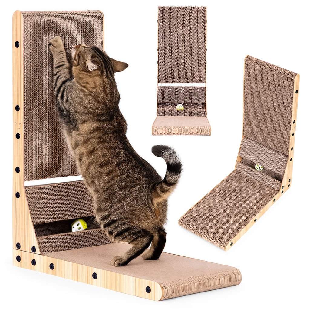 Cardboard Corner Cat Scratcher Bed med leketøy Petsi