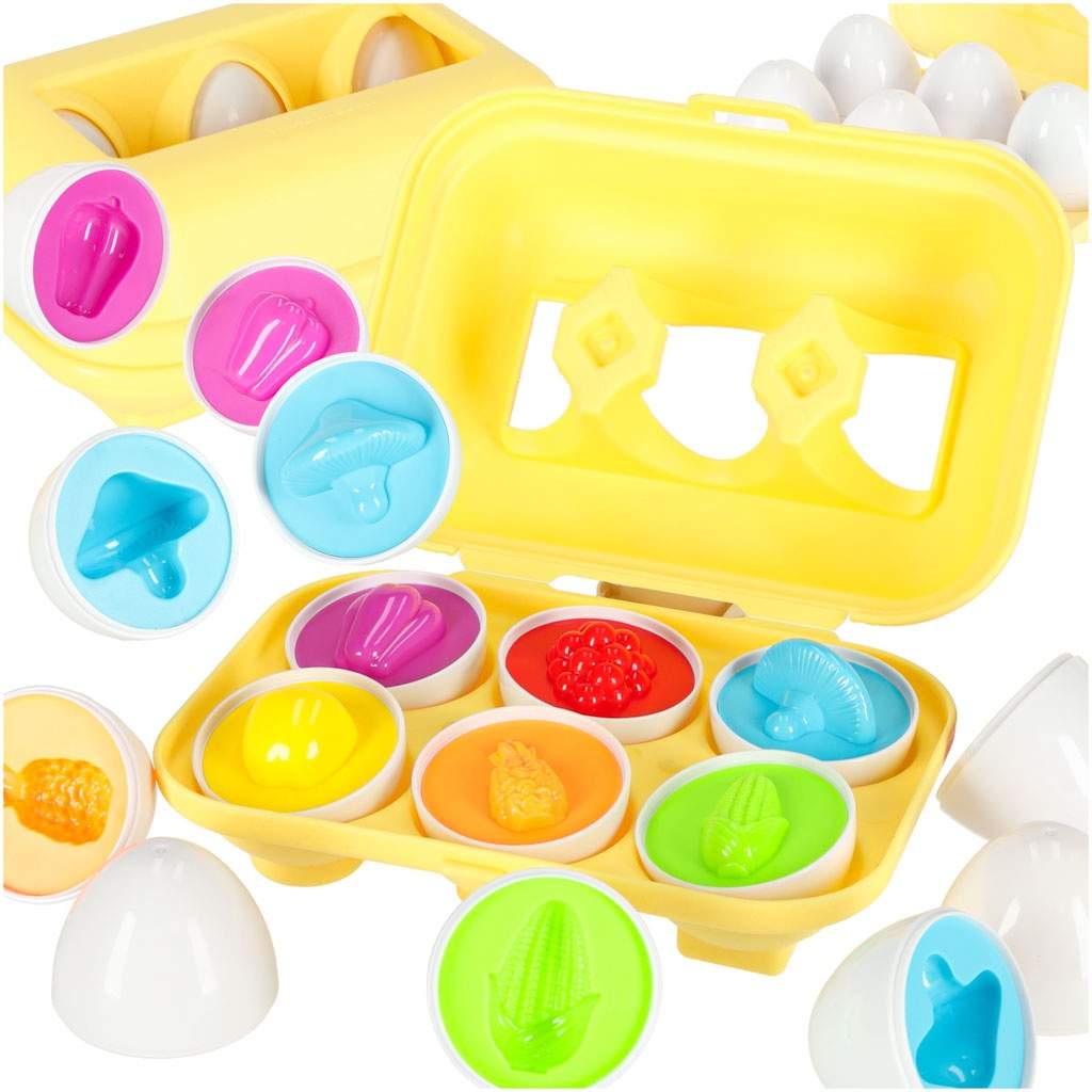 Puslespill eggblokker montessori frukt grønnsaker 6 stk.
