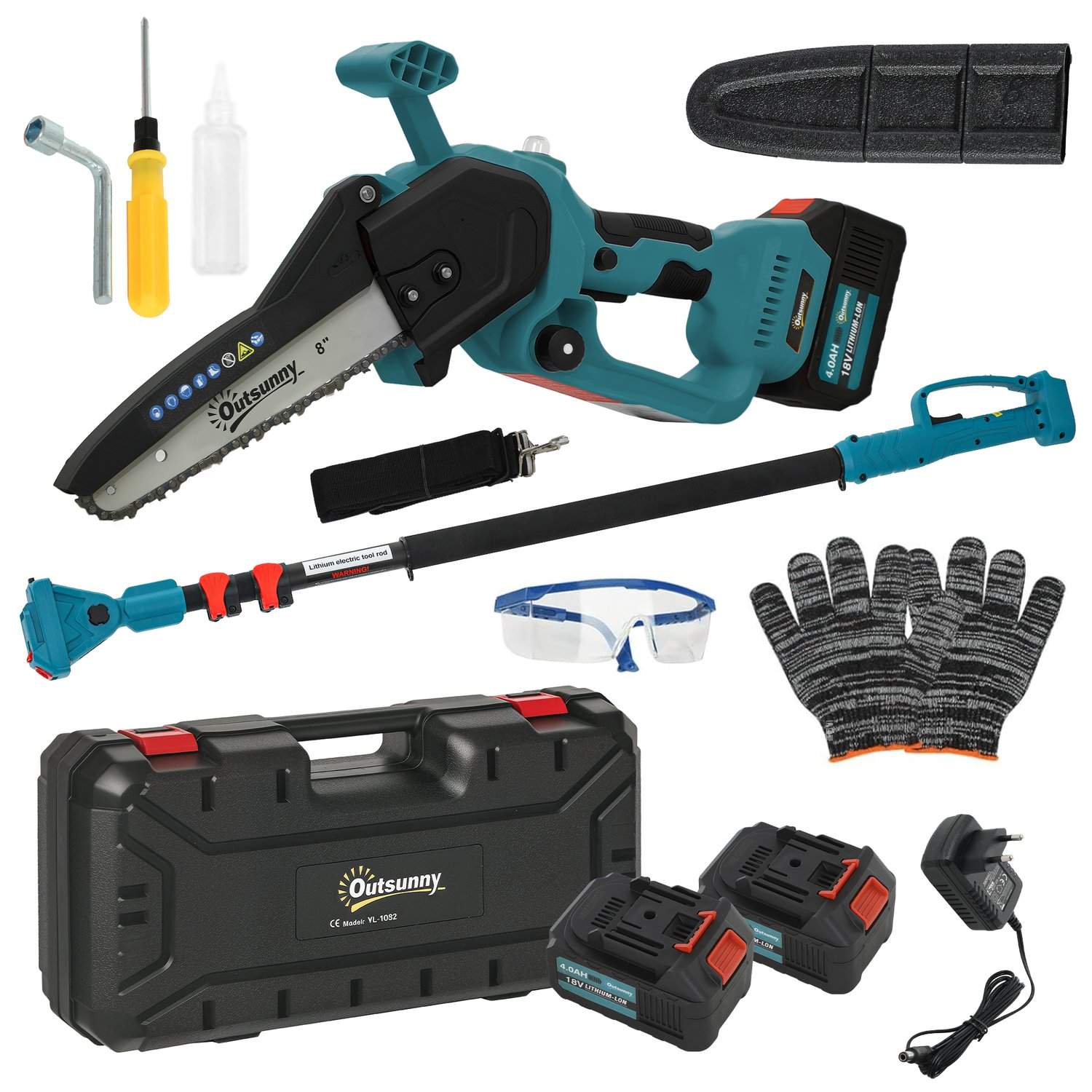 2-i-1 minimotorsag 580W med 8000mAh batterisikkerhetslås 8 tommer 42 x 29 x 10,5 cm Blå