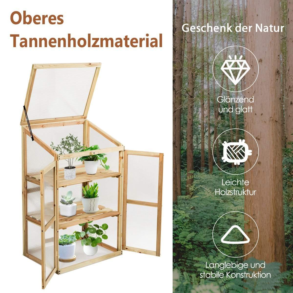 Drivhus med kald ramme av tre – 3-lags, 60x45x100 cm