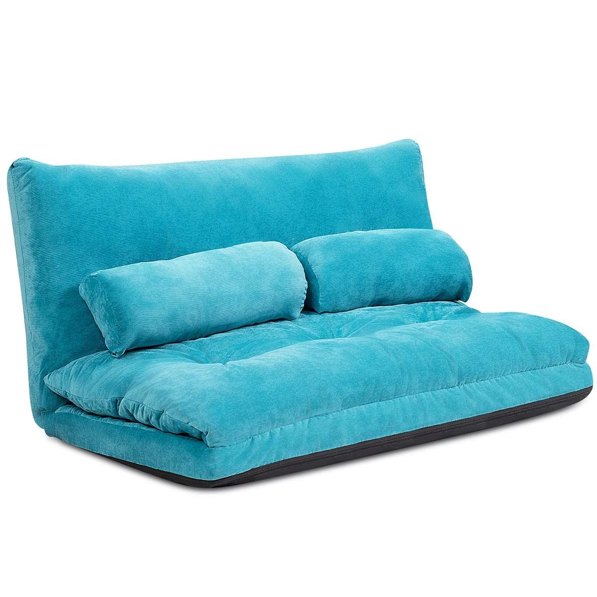 Justerbar gulvsofa med puter – Blå, 180 x 98 cm