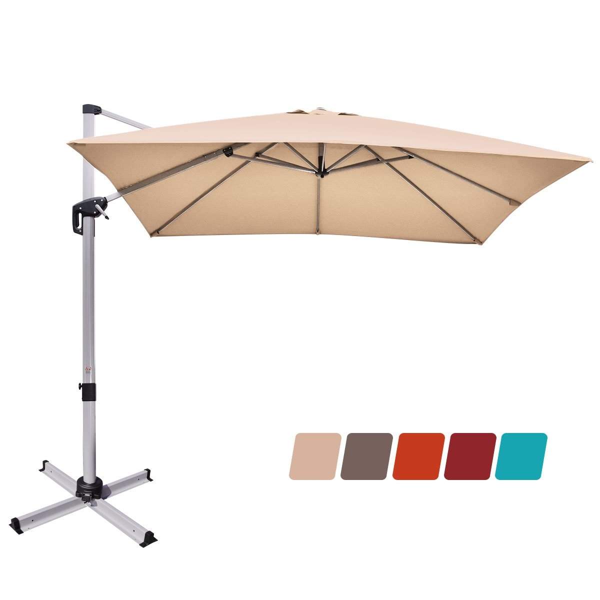 Terrasseparaply med kryssbase, 360° rotasjon, 2,95 m beige