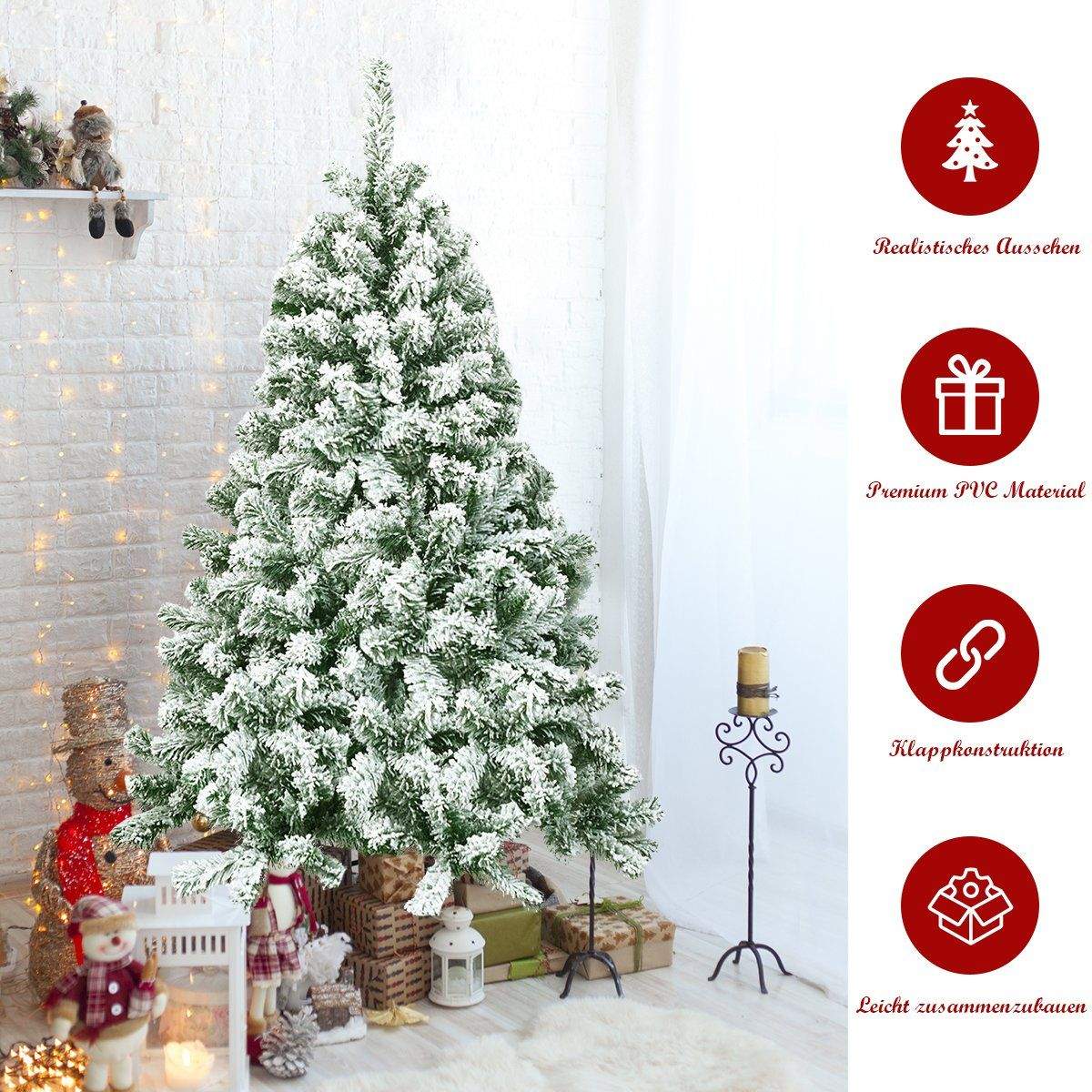Kunstig snødekt juletre, 135 cm, metallstativ