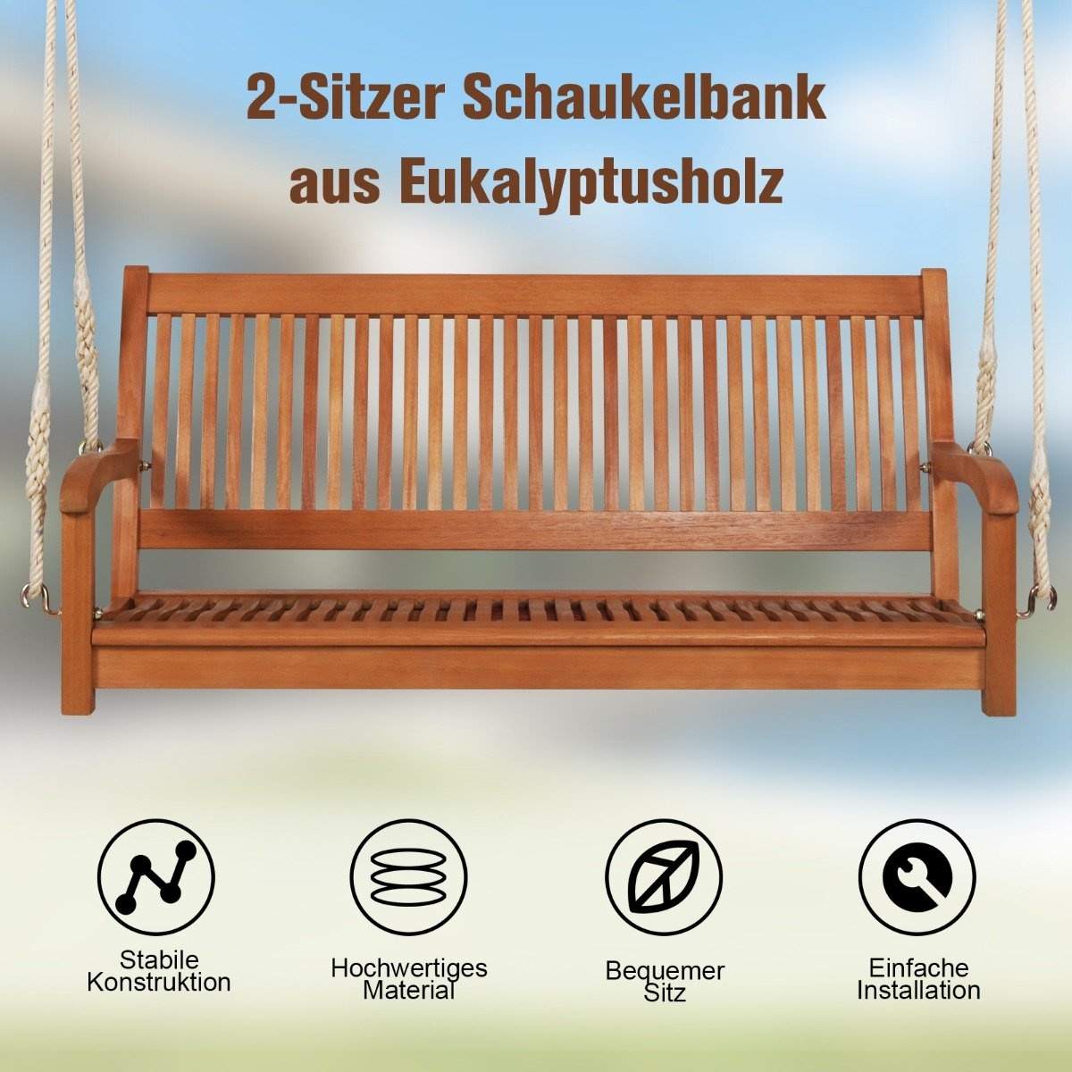 Eucalyptus svingbenk med kraftige jute tau – seter 2