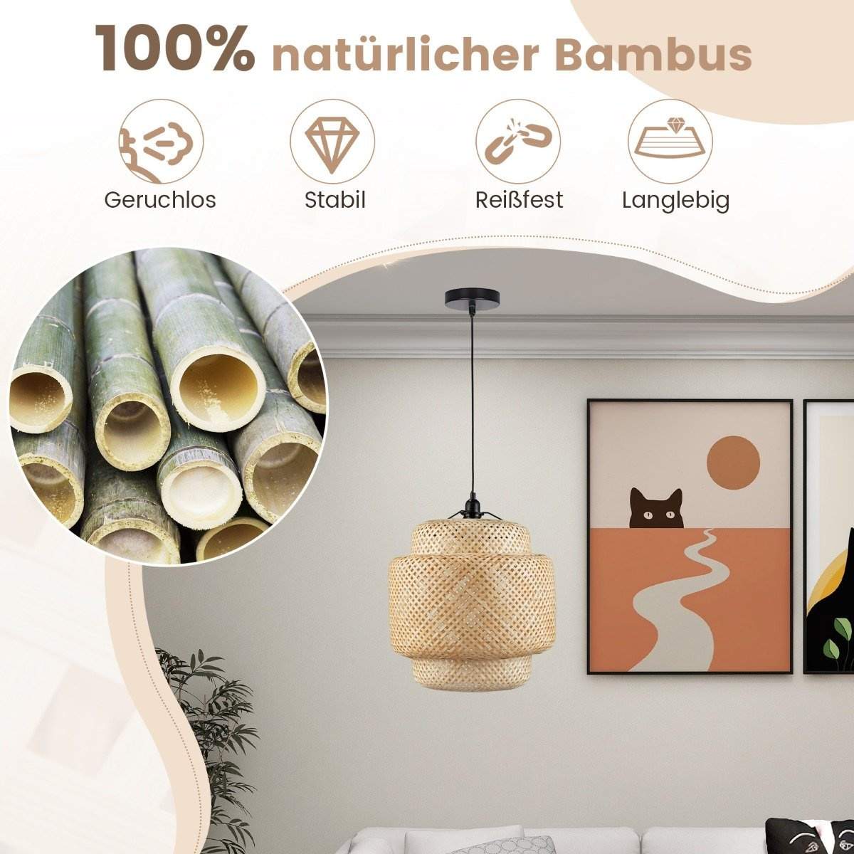 Bambushengelys – håndvevd, justerbar, E27-kompatibel