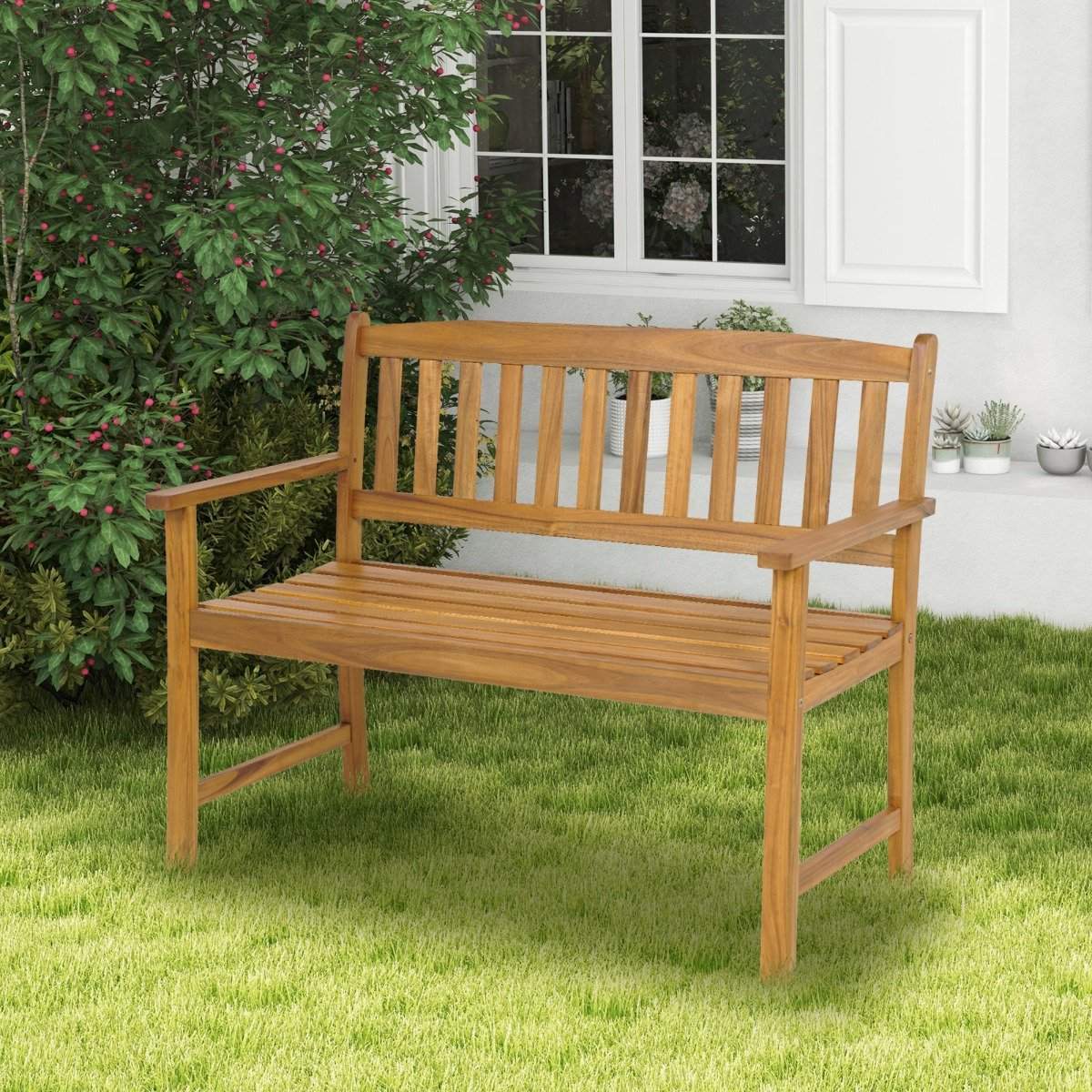 Acacia Wood hagebenk for 2 med armlener – 360 kg kapasitet