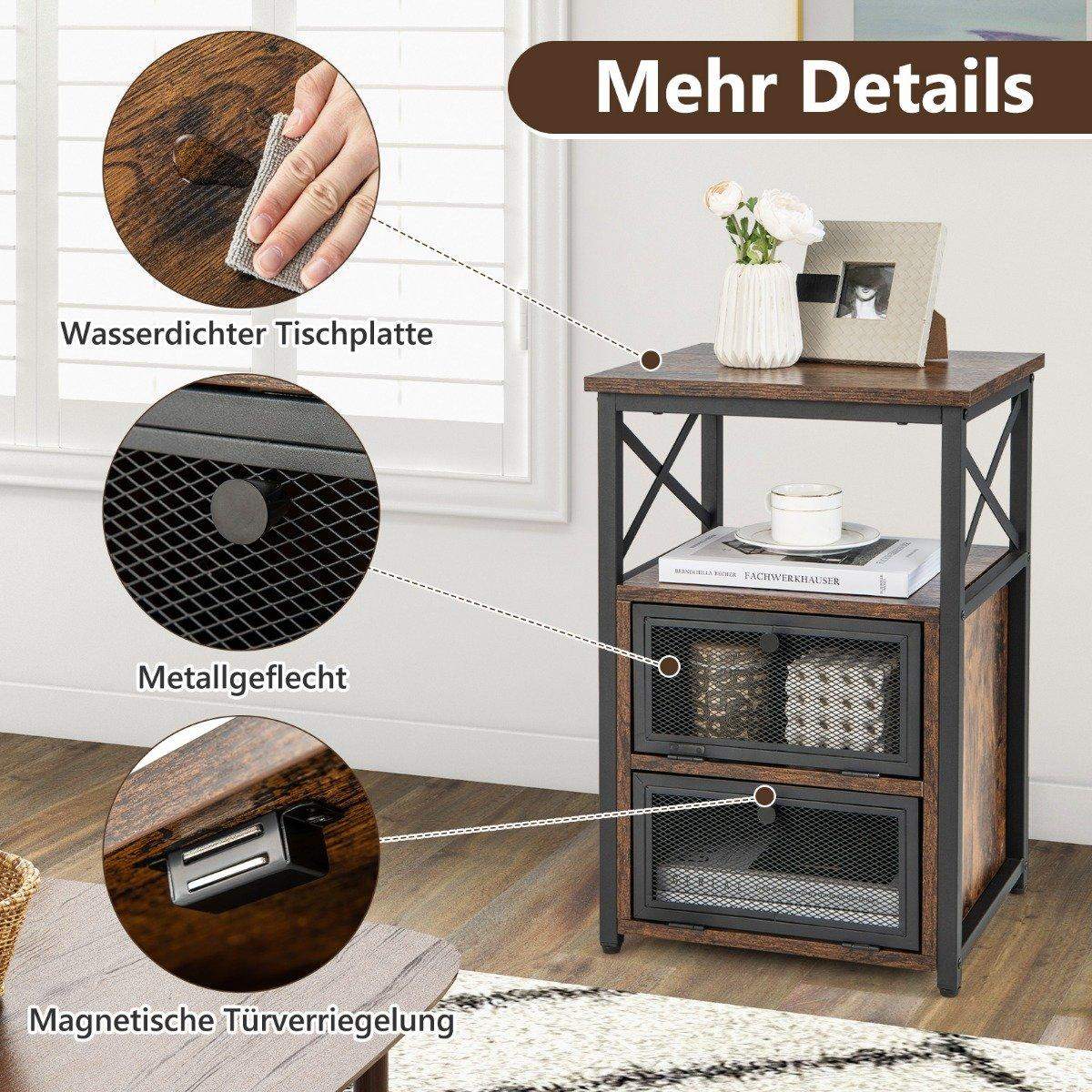 Industrielt design sidebord med oppbevaring – rustikk brun