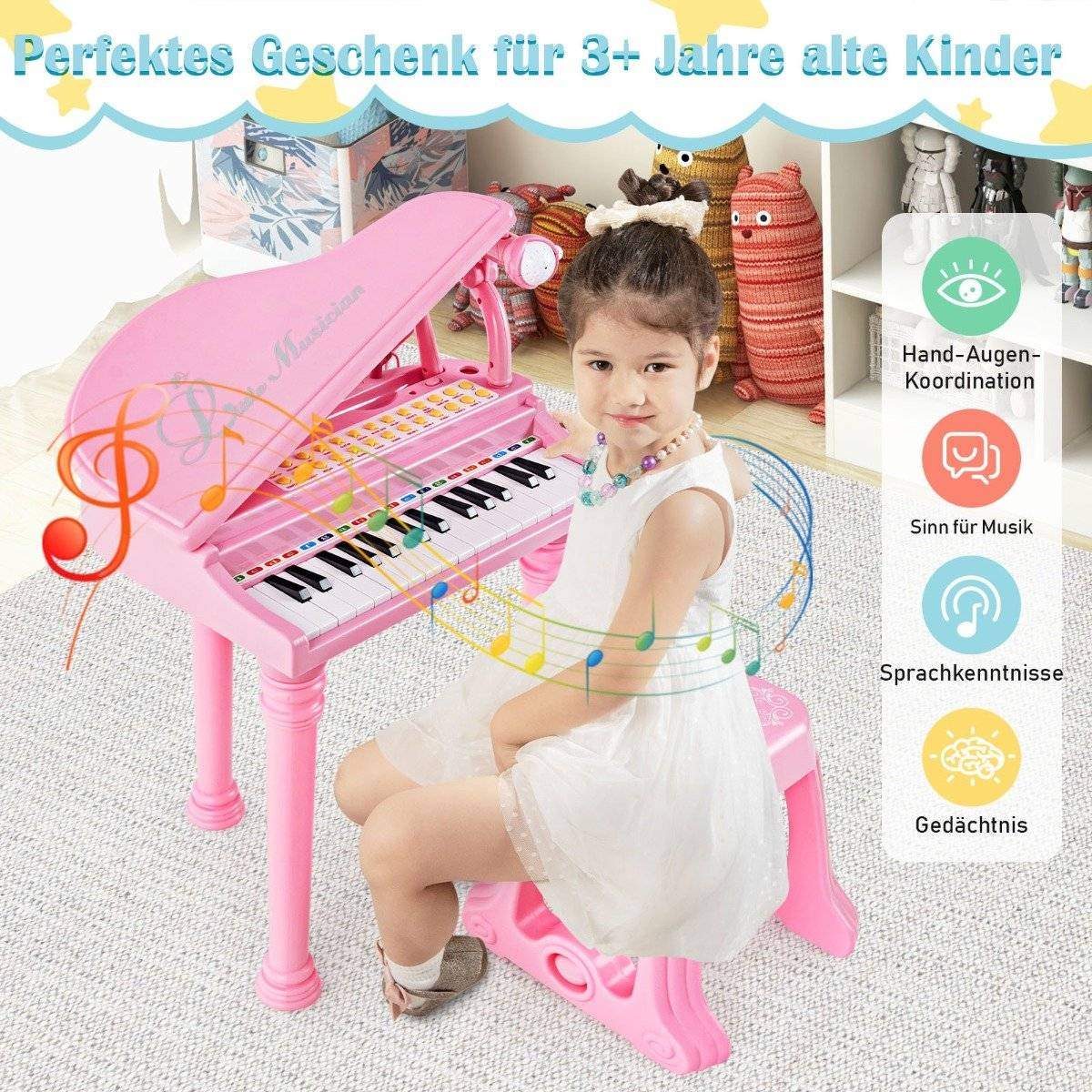 Rosa tastatur med 31 tangenter for barn med krakk – morsomt musikkleketøy Rosa tastatur med 31 tangenter for barn med krakk – morsomt musikkleketøy