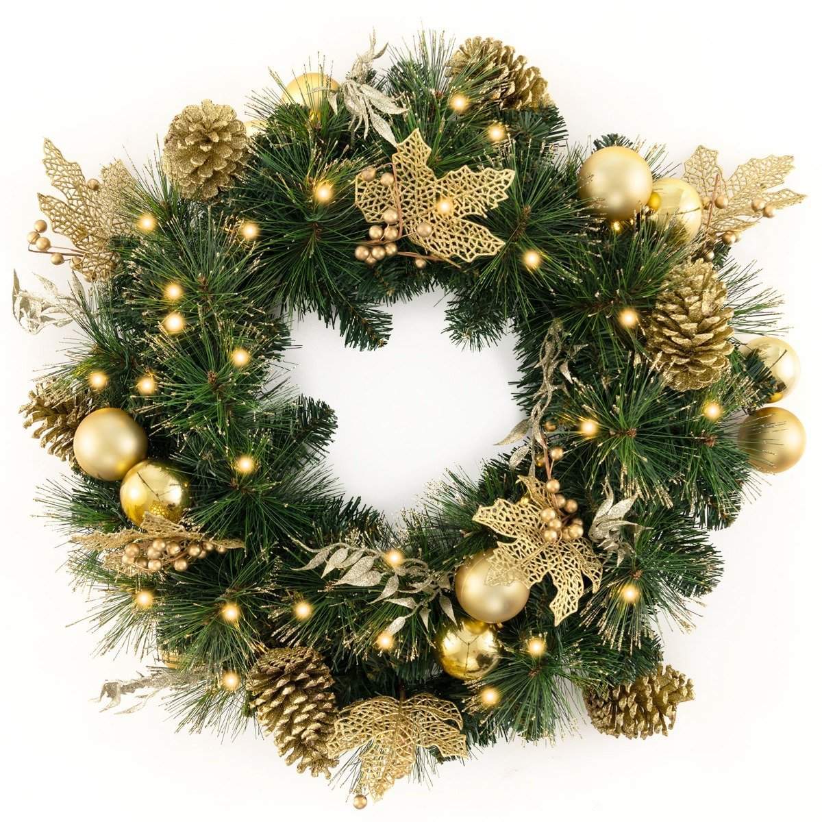 60 cm Pre-Lit kunstig julekrans med LED og kongler